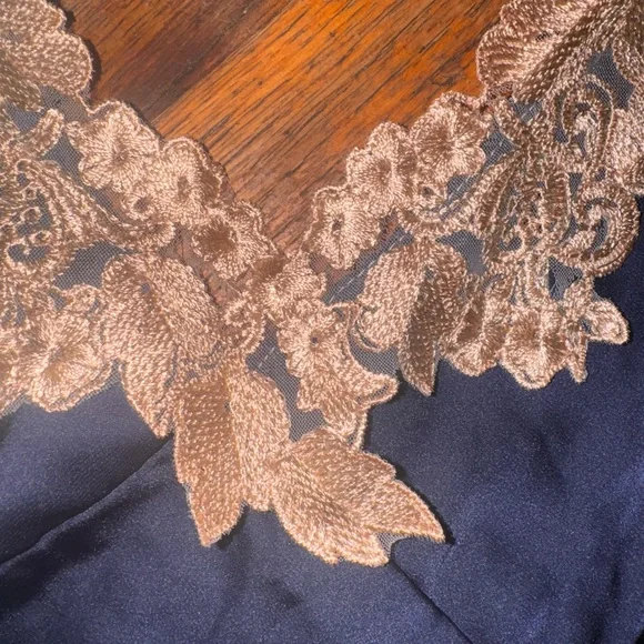 Navy Lace-Trim Satin Chemise Nightdress - Women - Picture 2 of 2